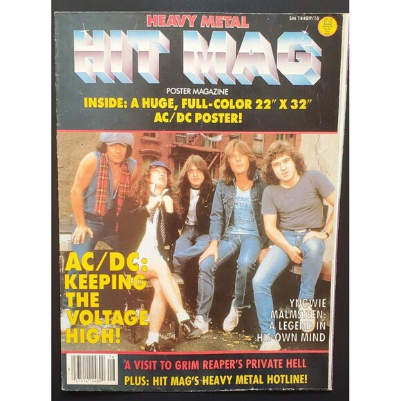 Heavy Metal Hit Mag AC\DC 1985 Vol 2 No 16 Giant Poster Grim Reaper Malmsteen f6 - Picture 1 of 4